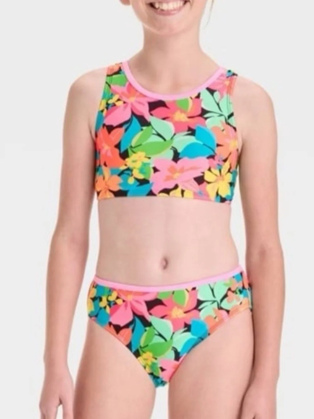 Cat & Jack Girls' Island Vacay Floral Bikini Set Black Size S(6/7)
